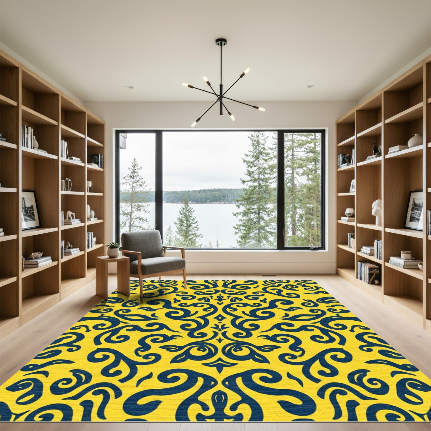 Royal Blue Swirl Scrollwork Ochre Rug
