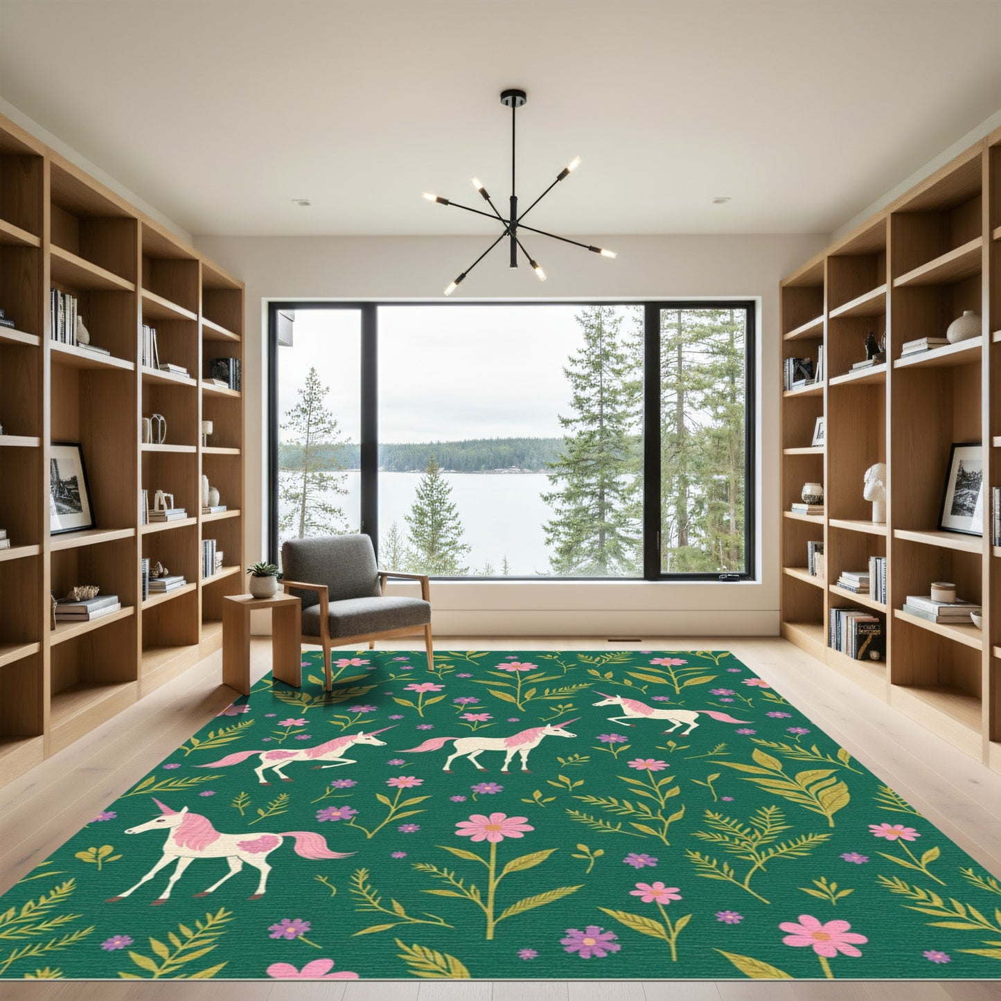 Green Floral Unicorn Meadow Rug