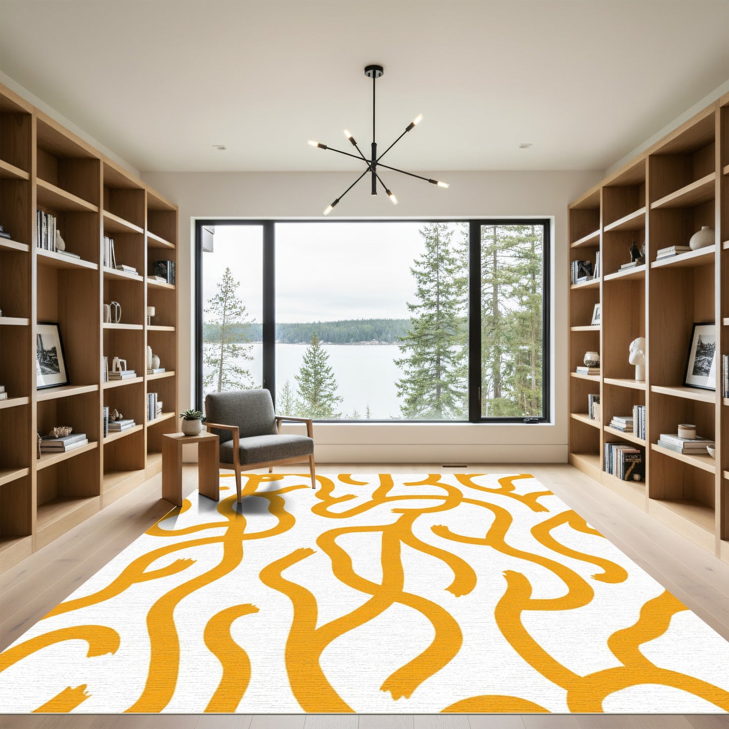 Golden Abstract Organic Lines Rug