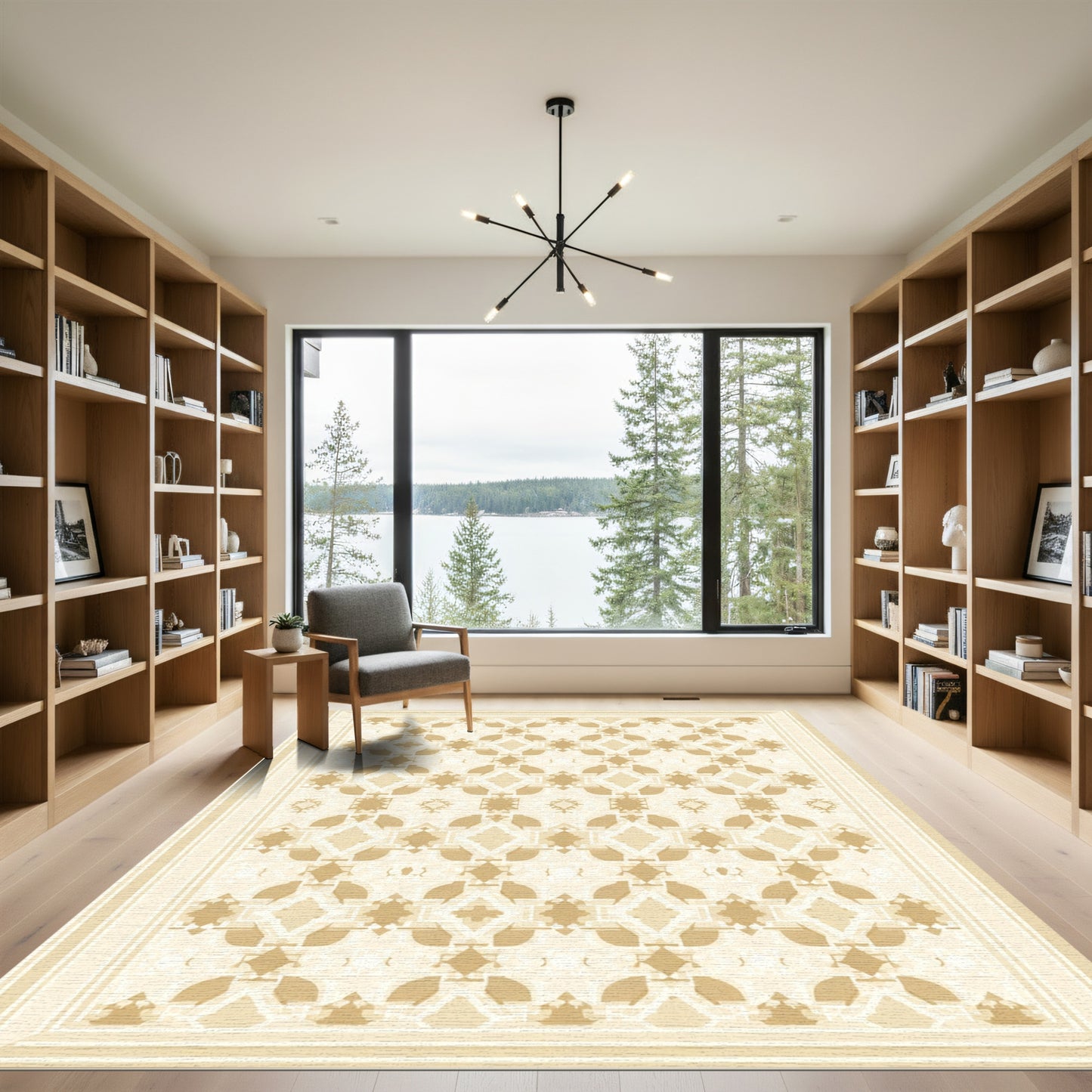 Golden Beige Geometric Mandala Rug