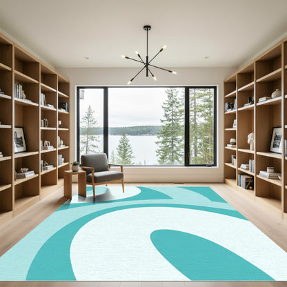 Aqua White Smooth Swirls Rug