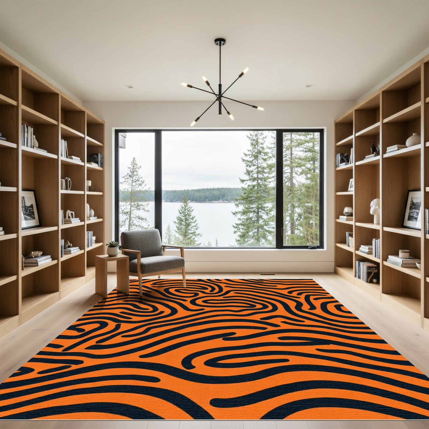 Bold Orange Black Swirl Stripe Rug