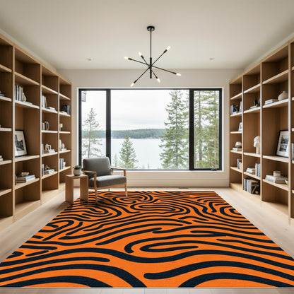 Bold Orange Black Swirl Stripe Rug