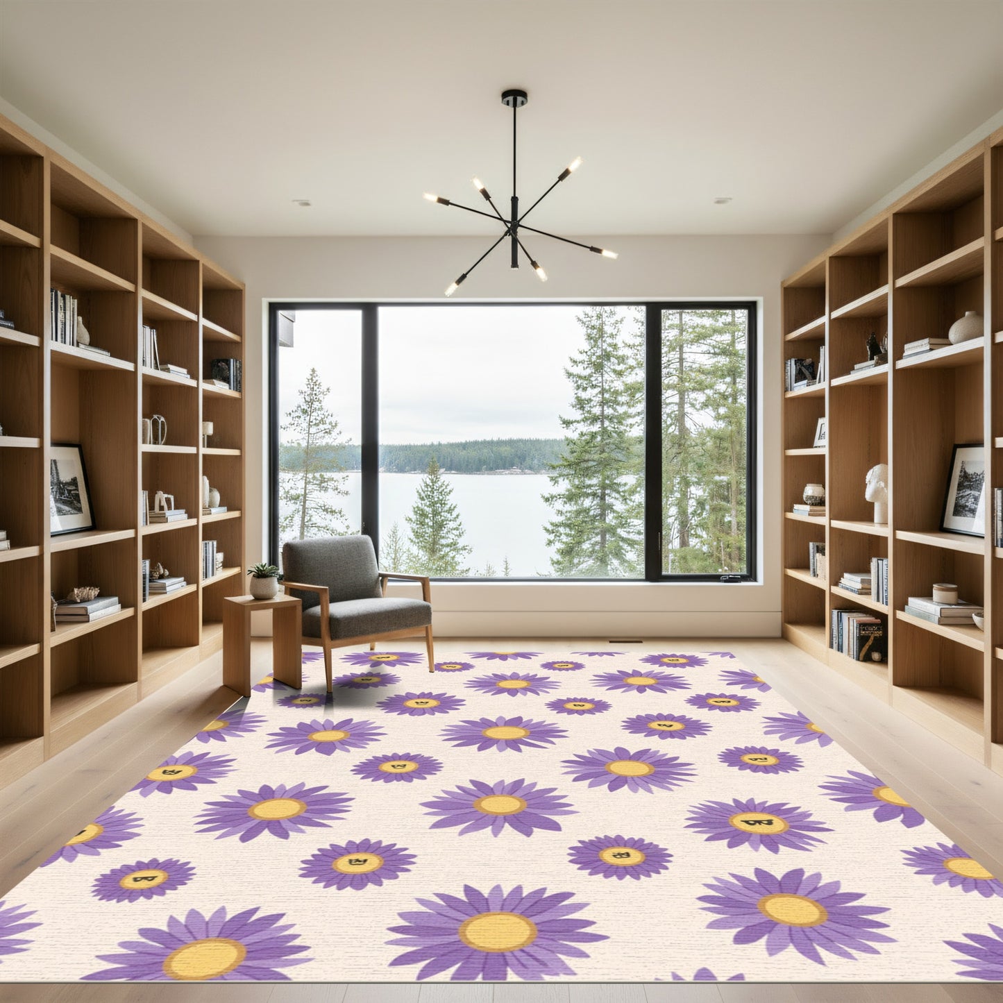 Purple Smiley Daisy Flower Scatter Rug