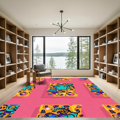 Groovy Cyan Abstract Jigsaw Whimsy Rug