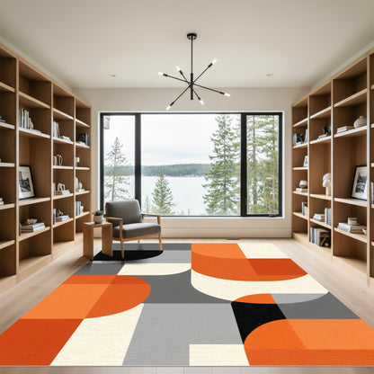 Modern Orange Gray Geometric Curves Rug