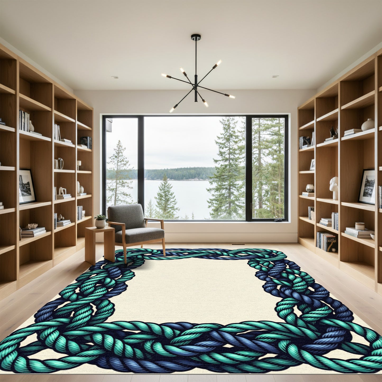 Blue Teal Twisted Rope Border Rug