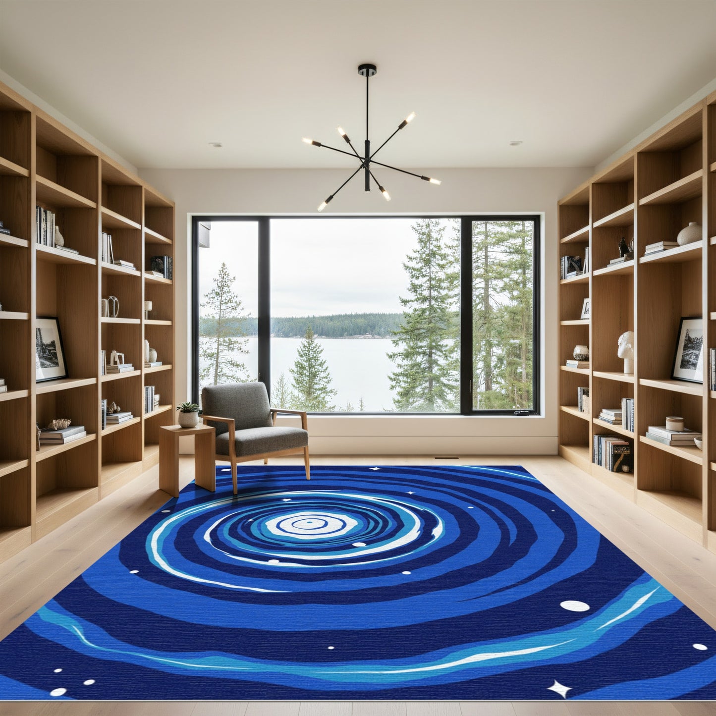 Deep Blue Swirling Galaxy Stars Rug