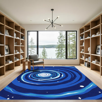 Deep Blue Swirling Galaxy Stars Rug