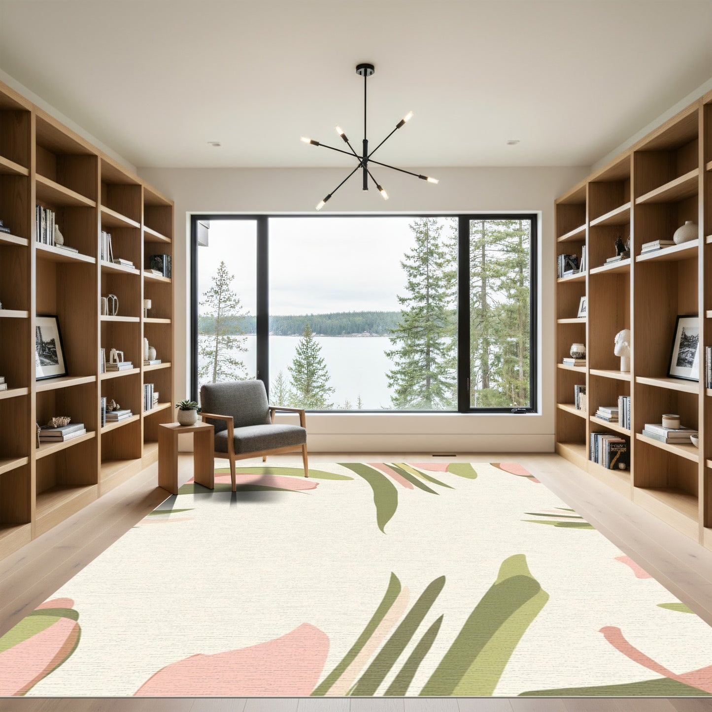 Soft Pink Green Abstract Floral Strokes Rug
