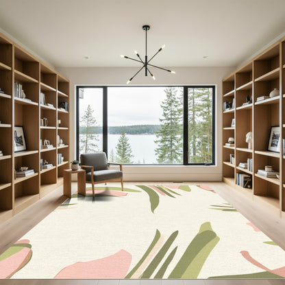 Soft Pink Green Abstract Floral Strokes Rug