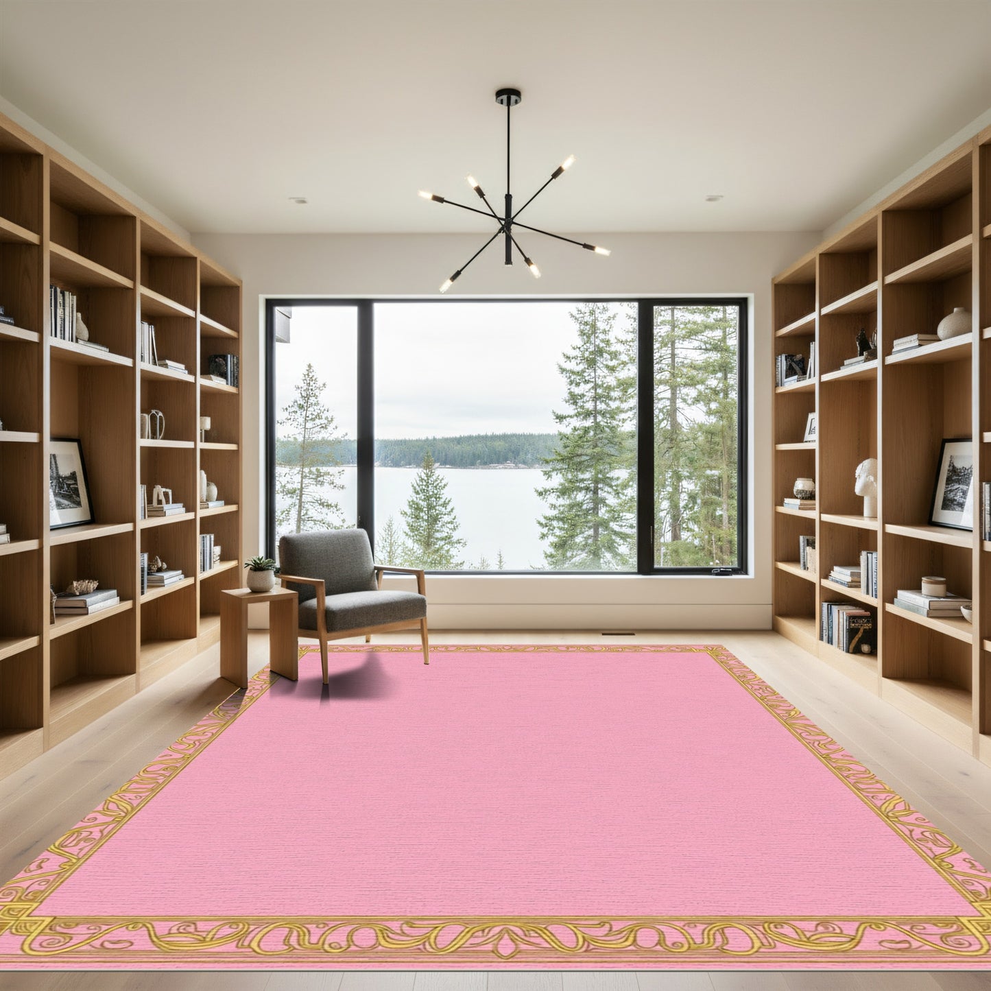 Pink Gold Antique Border Scroll Rug