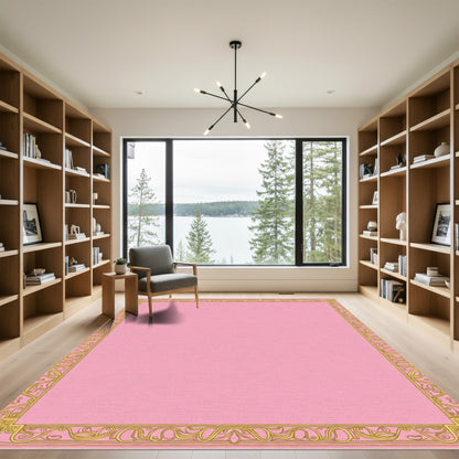 Pink Gold Antique Border Scroll Rug