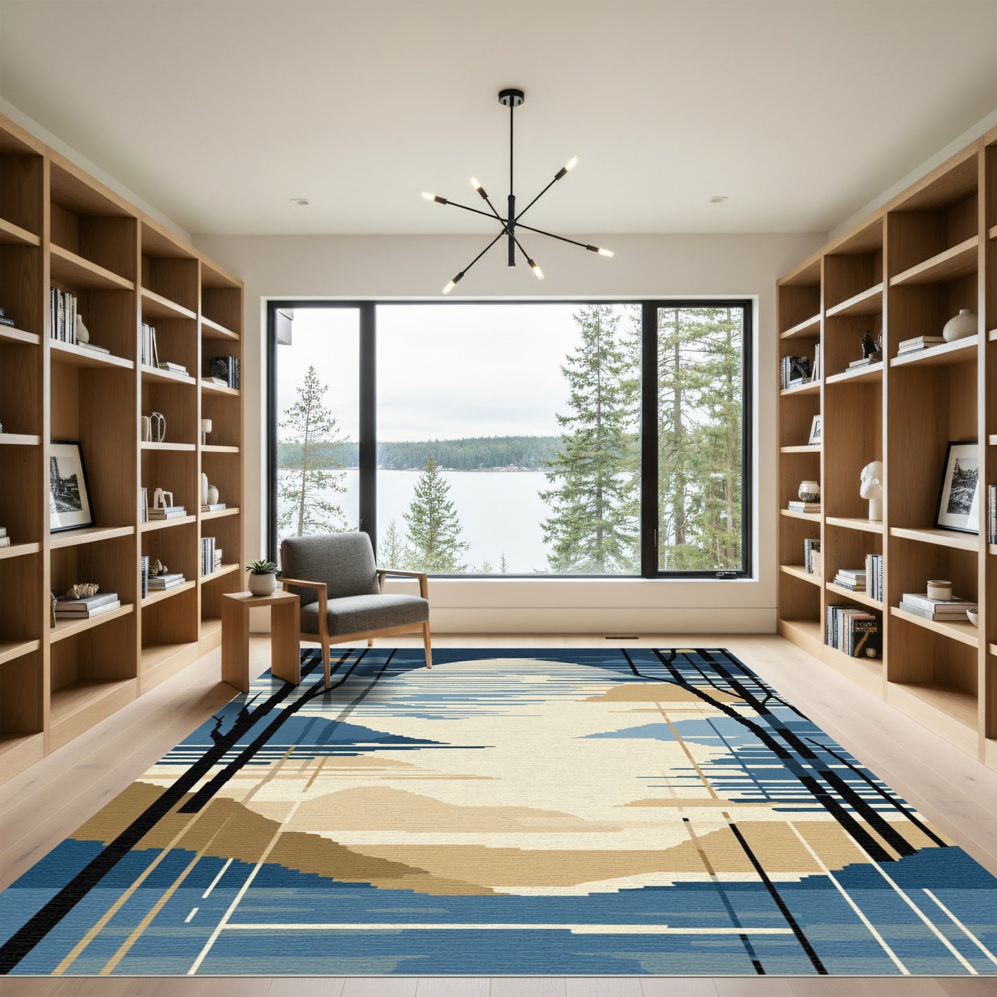Serene Midnight Moon Landscape Rug
