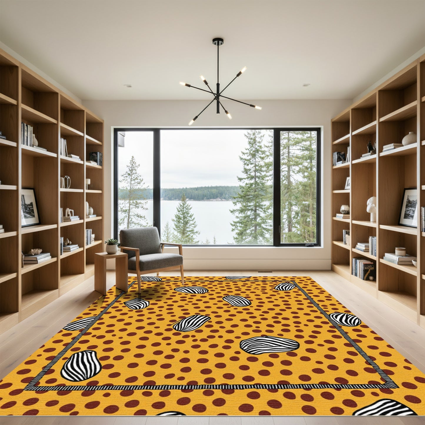 Yellow Brown Dot Zebra Organic Shape Rug