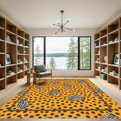 Yellow Brown Dot Zebra Organic Shape Rug