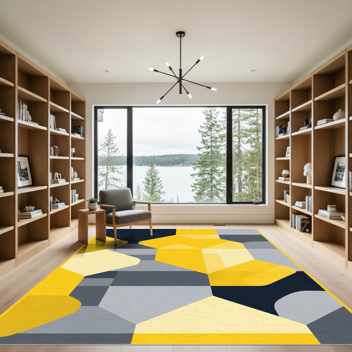 Modern Geometric Yellow Gray Abstract Rug