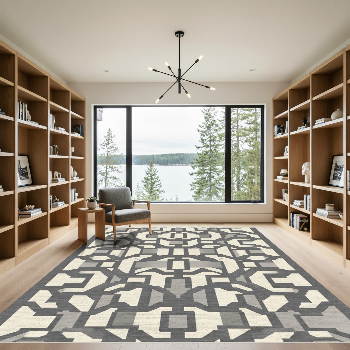 Gray Cream Geometric Lattice Rug