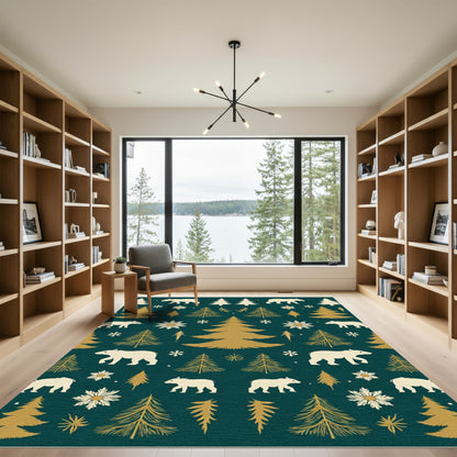 White Bears Gold Pine Trees Rug