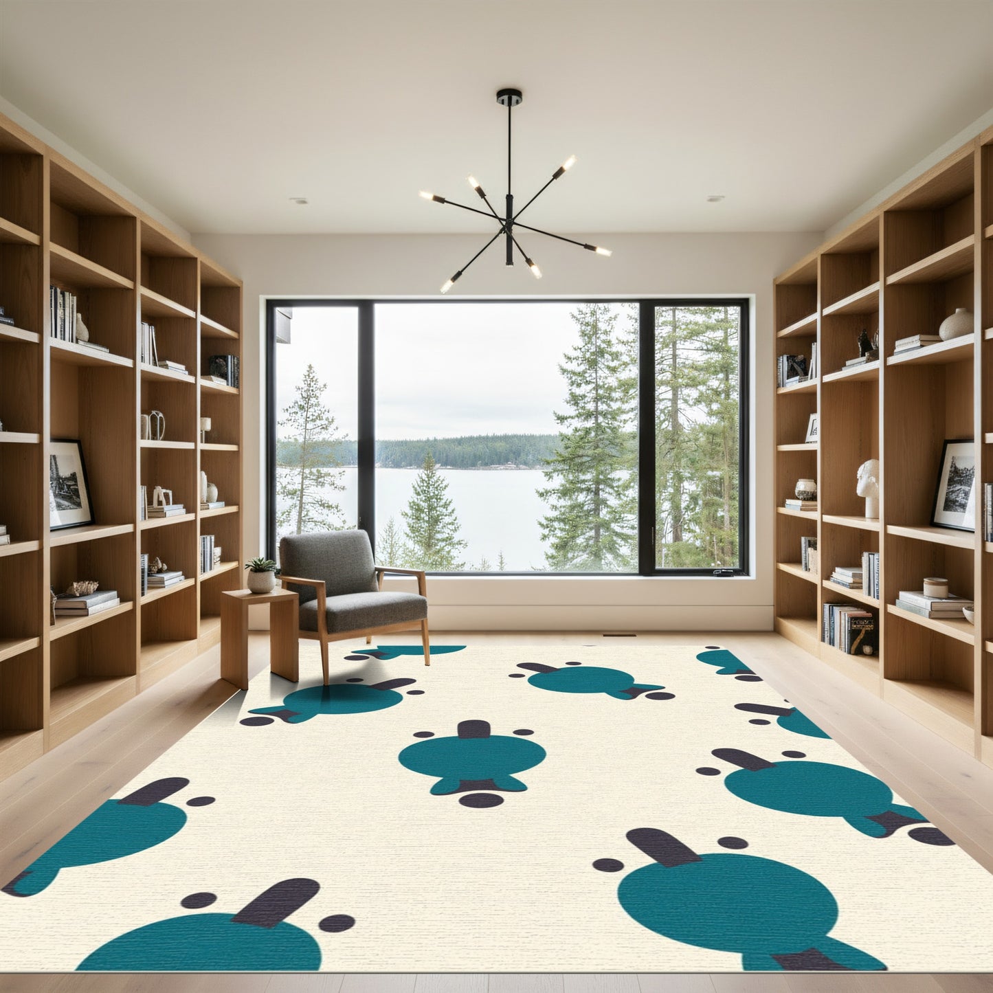 Teal And Gray Abstract Geometric Rug