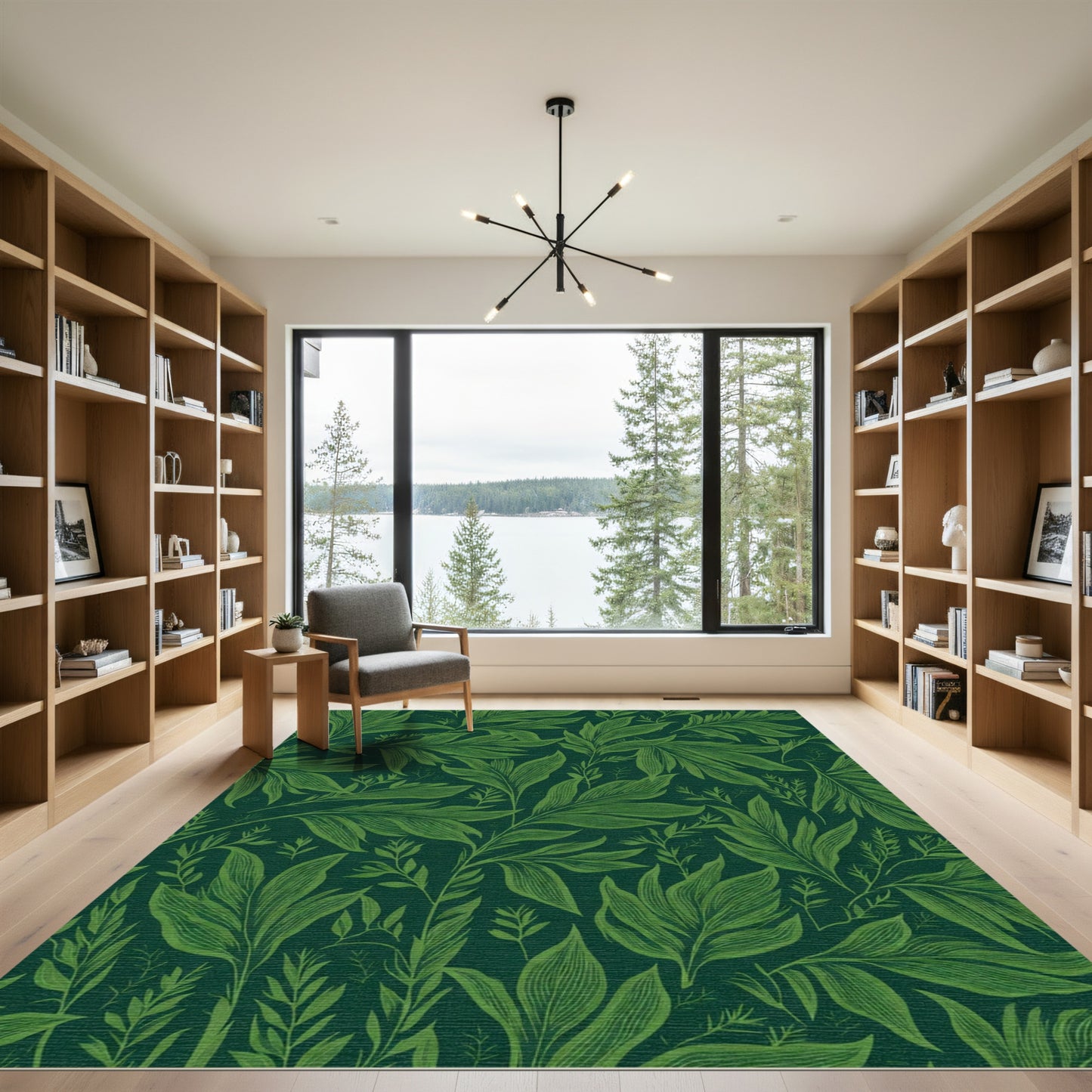 Deep Emerald Verdant Leafage Overlay Rug