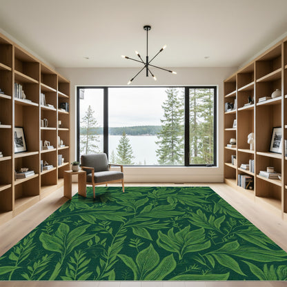 Deep Emerald Verdant Leafage Overlay Rug