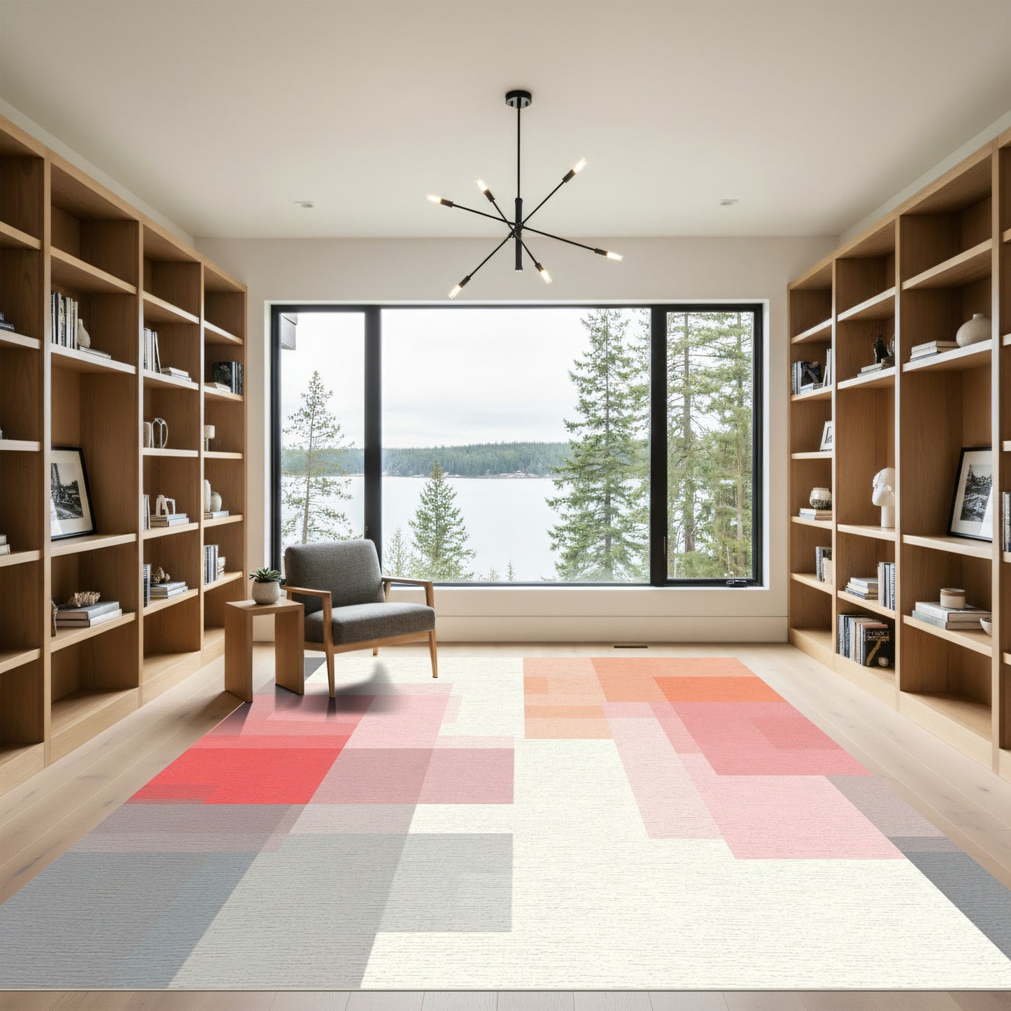 Soft Peach Coral Geometric Overlay Rug