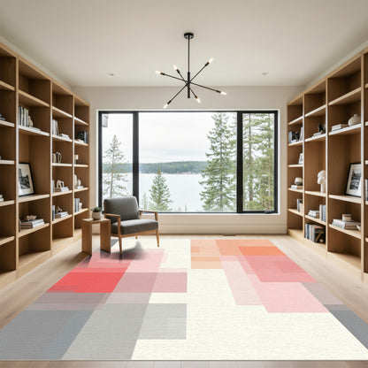Soft Peach Coral Geometric Overlay Rug
