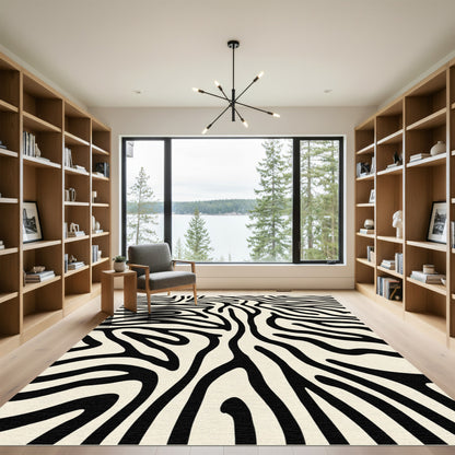 Zebra Stripe Cream Black Waves Rug