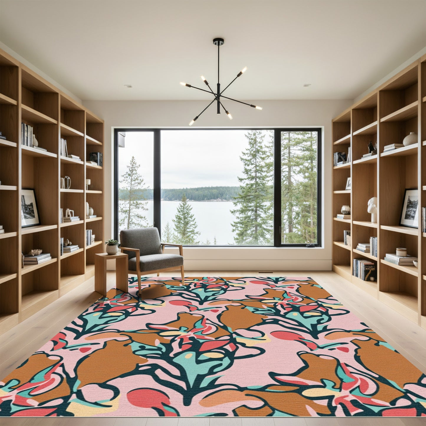 Abstract Floral Brown Teal Pink Rug
