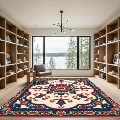 Tuscan Red Blue Medallion Floral Rug