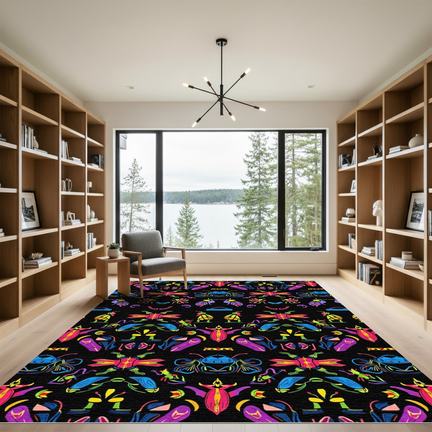 Vibrant Neon Beetle Symmetry Rug
