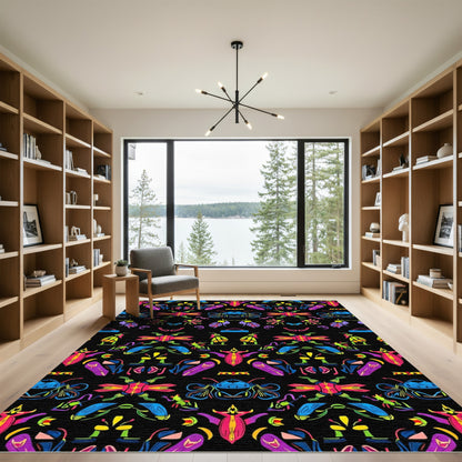 Vibrant Neon Beetle Symmetry Rug