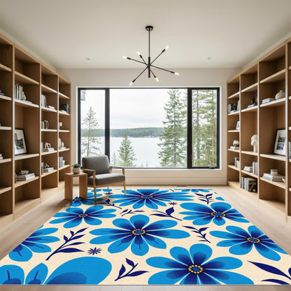 Bold Blue Daisy Garden Floral Rug