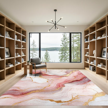 Pink Gold Fluid Marble Rug