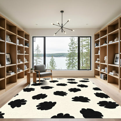 Black Blob Floral Cream Rug