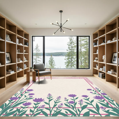 Ornate Lilac Floral Border Rug
