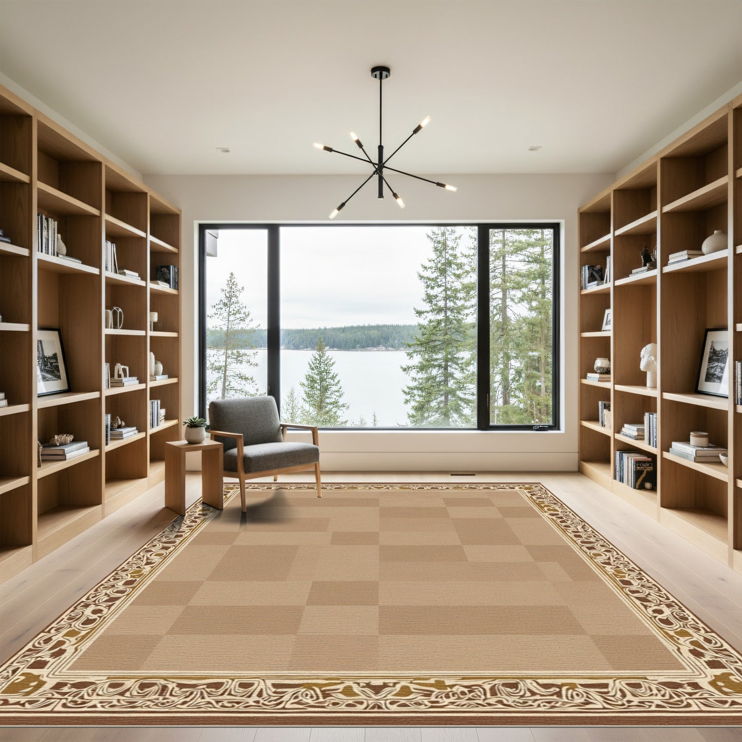 Earthy Tones Woven Scroll Border Rug