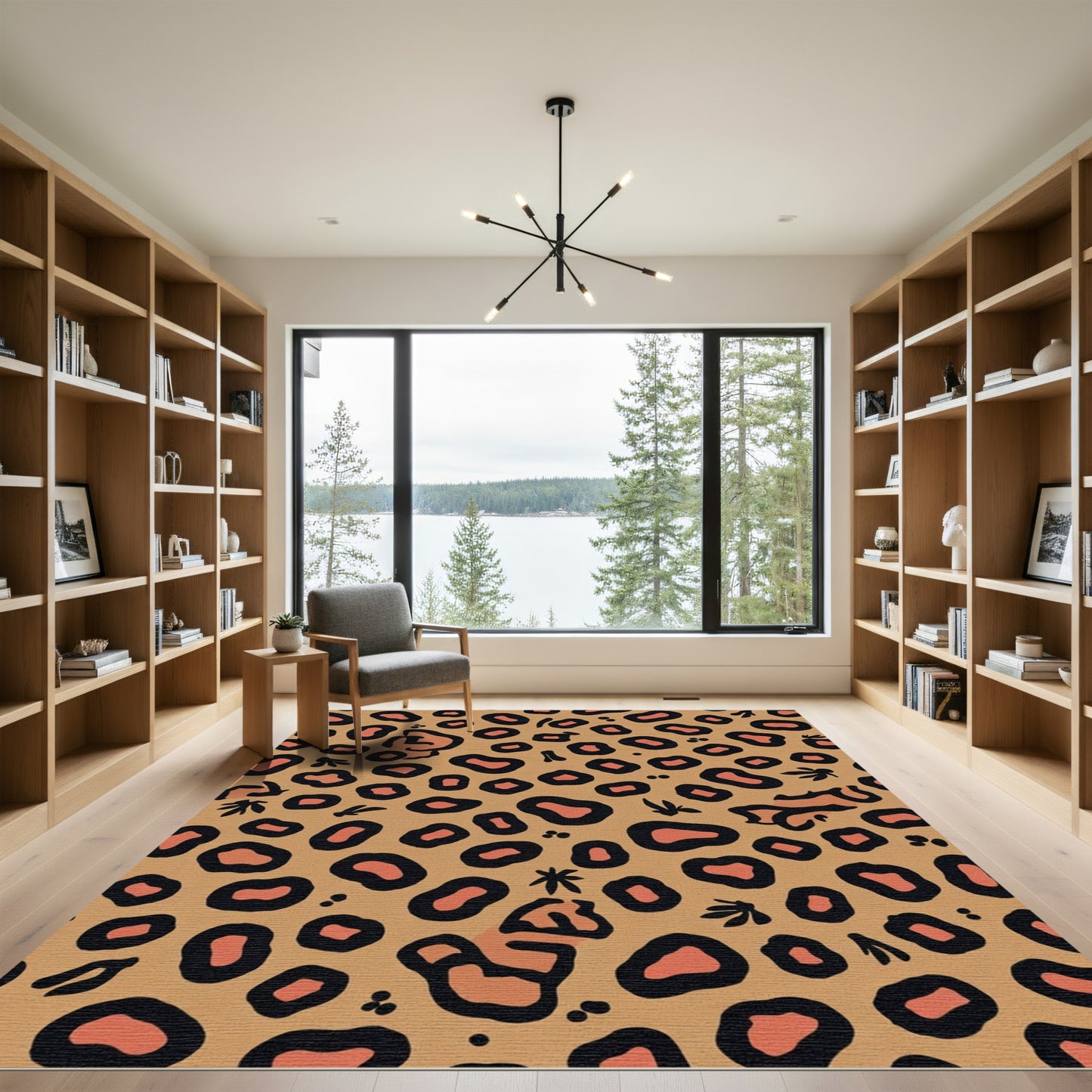 Brown Black Coral Spotted Animal Rug
