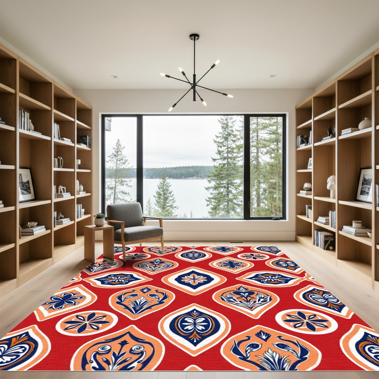 Crimson Orange Blue Floral Gemstone Rug