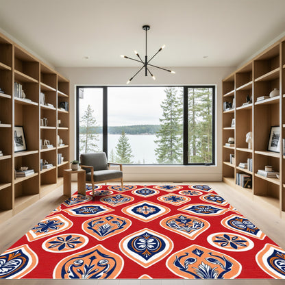 Crimson Orange Blue Floral Gemstone Rug