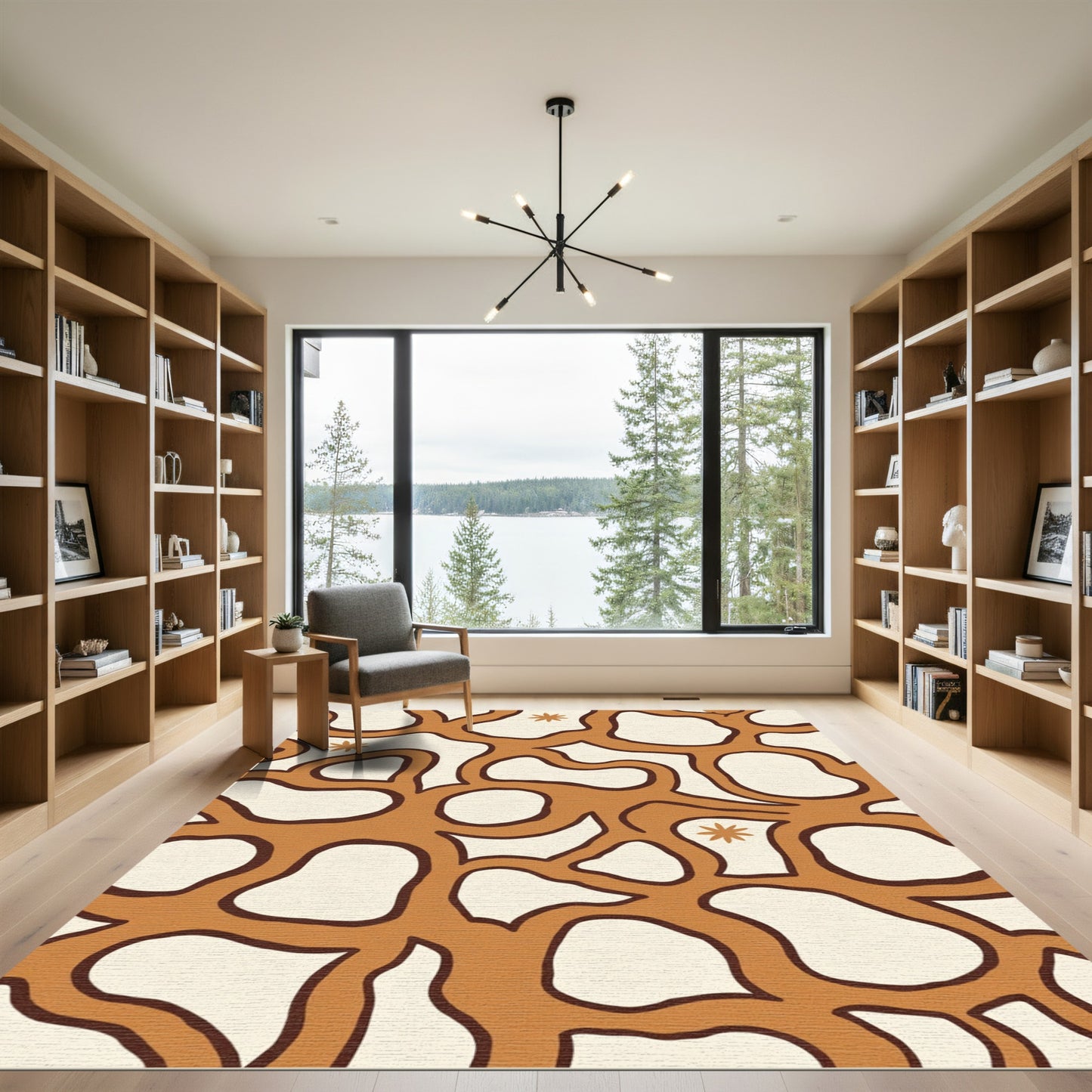 Retro Coral Organic Blob Starburst Rug