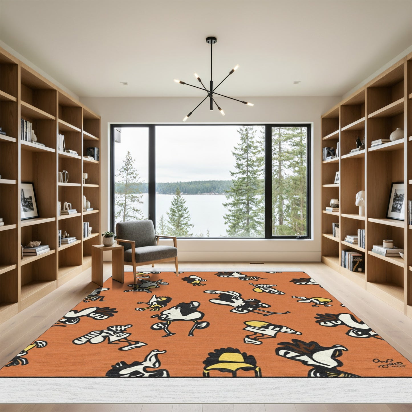Whimsical Creatures Orange Abstract Artwork Rug