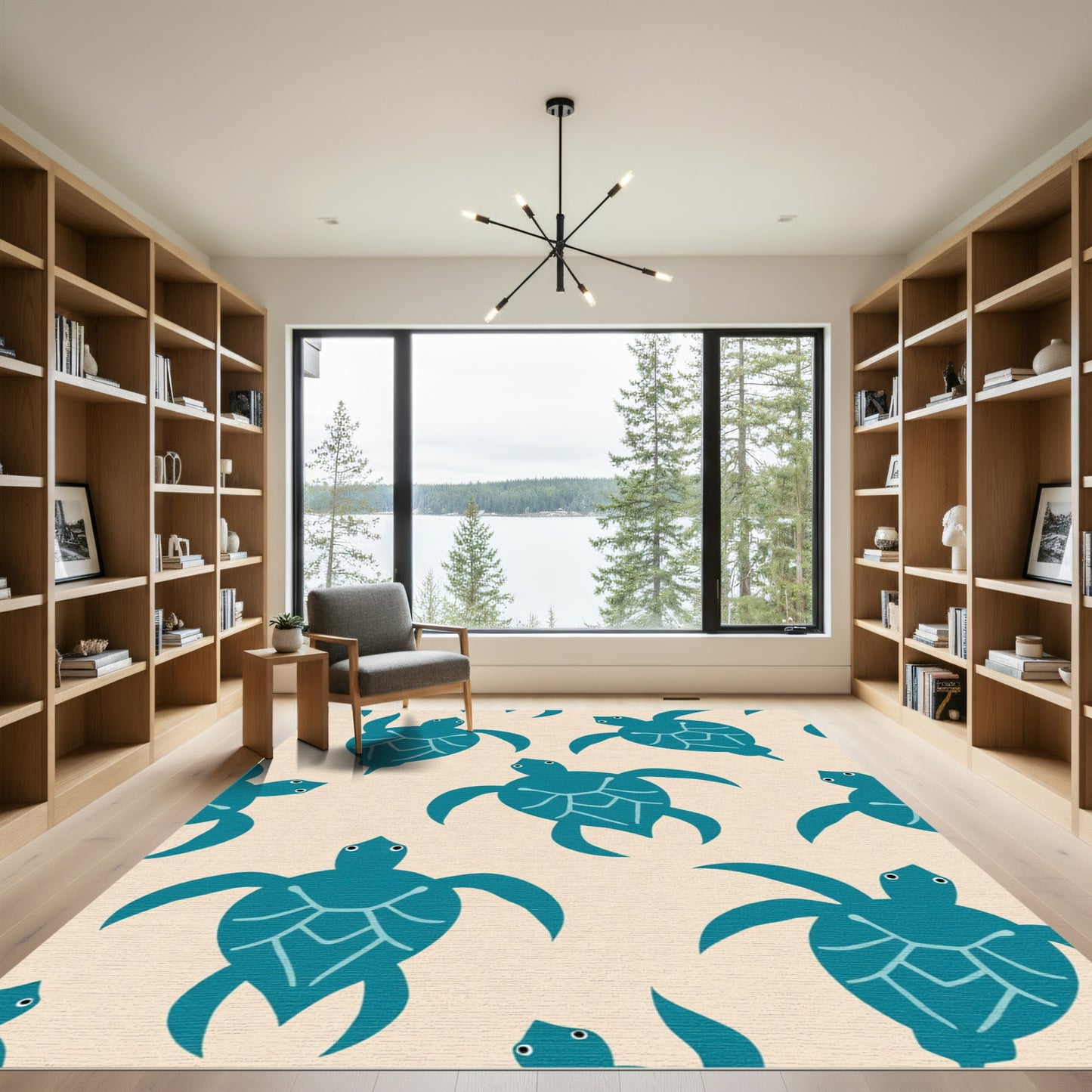 Teal Sea Turtle Repeating Pattern Rug