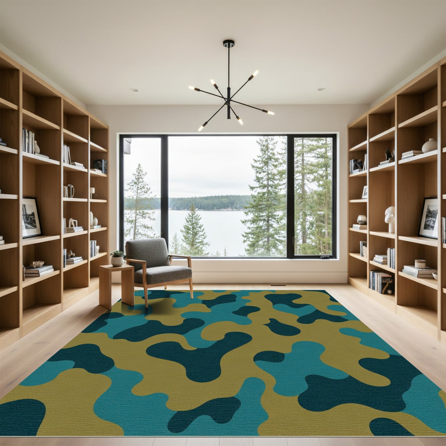 Earthy Camouflage Abstract Shapes Rug