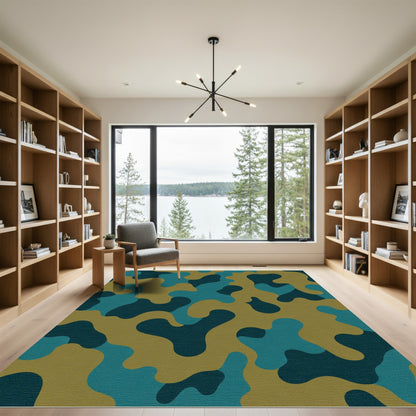 Earthy Camouflage Abstract Shapes Rug