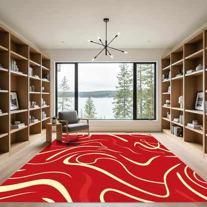 Crimson Swirl Abstract Curving Lines Rug