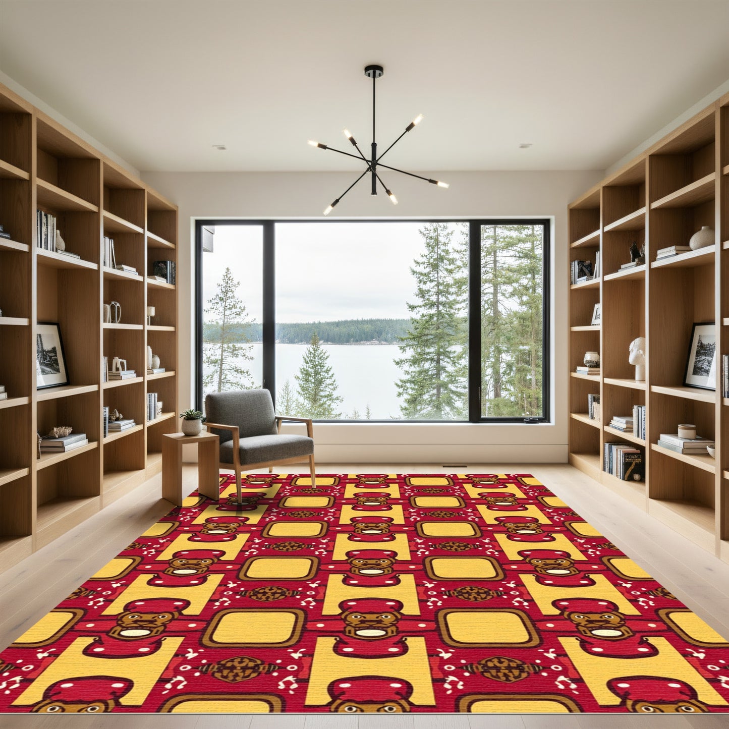 Bold Red Yellow Tribal Faces Rug