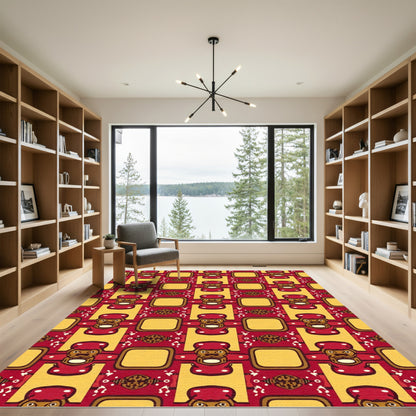 Bold Red Yellow Tribal Faces Rug