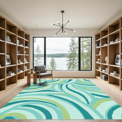Subtle Aqua Interlocking Waves Rug